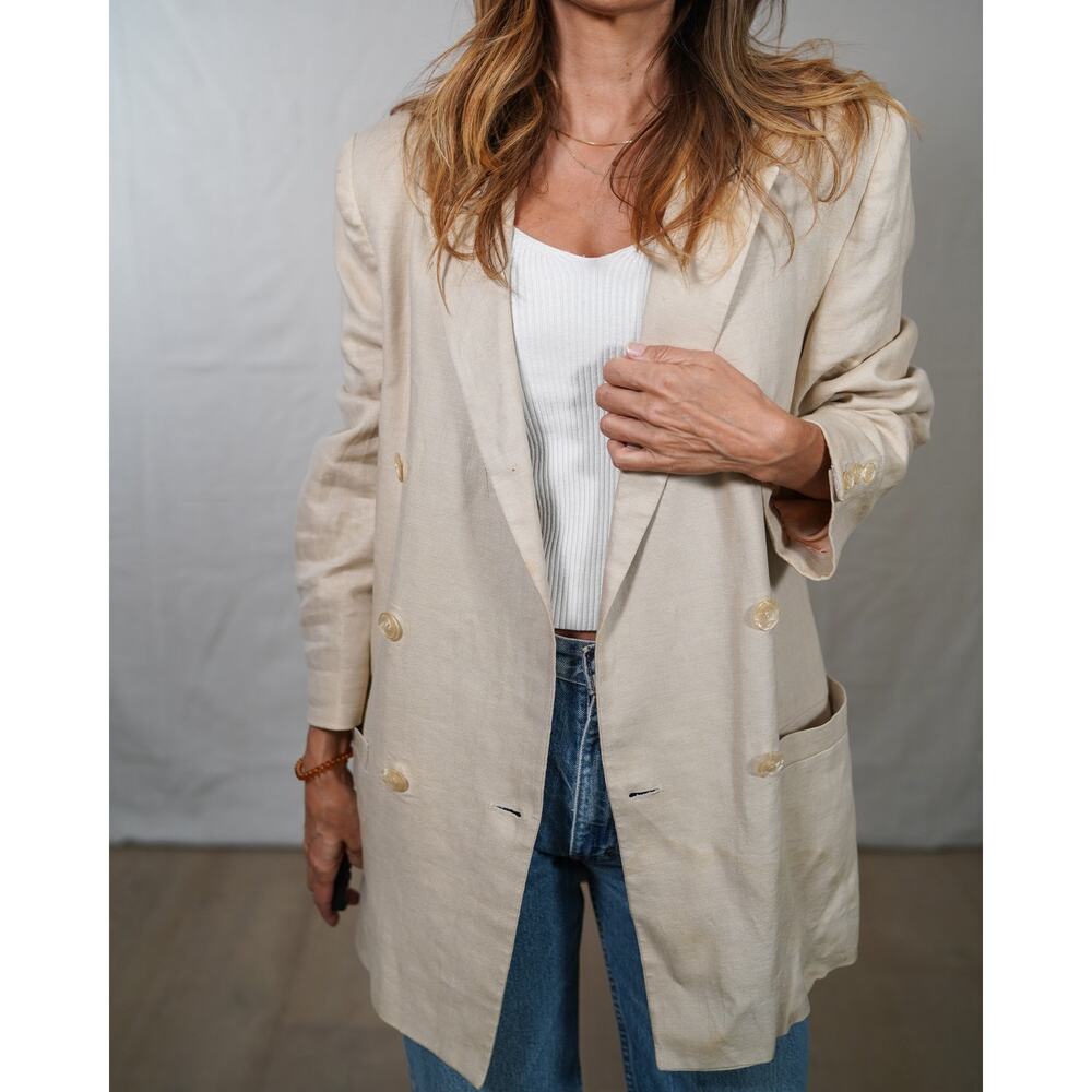 Vintage Linen Oversized Blazer | 90s Armani Minimalist Jacket